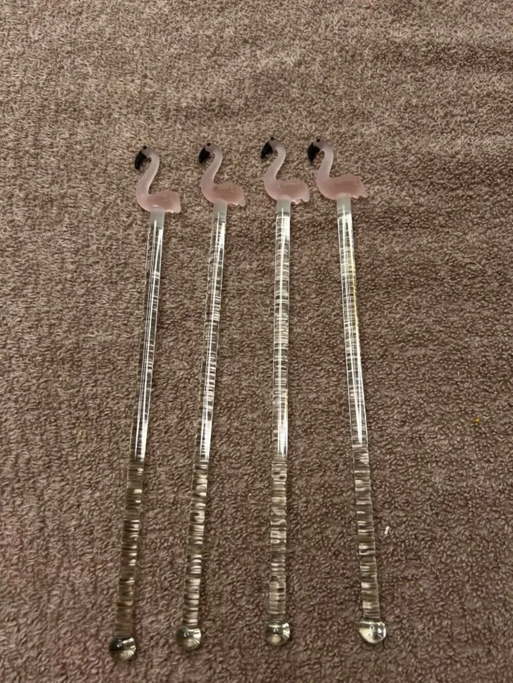 Set Of 4 Vintage Hand Blown Flaming Swizzle Sticks Pink Black Barware Collectibl